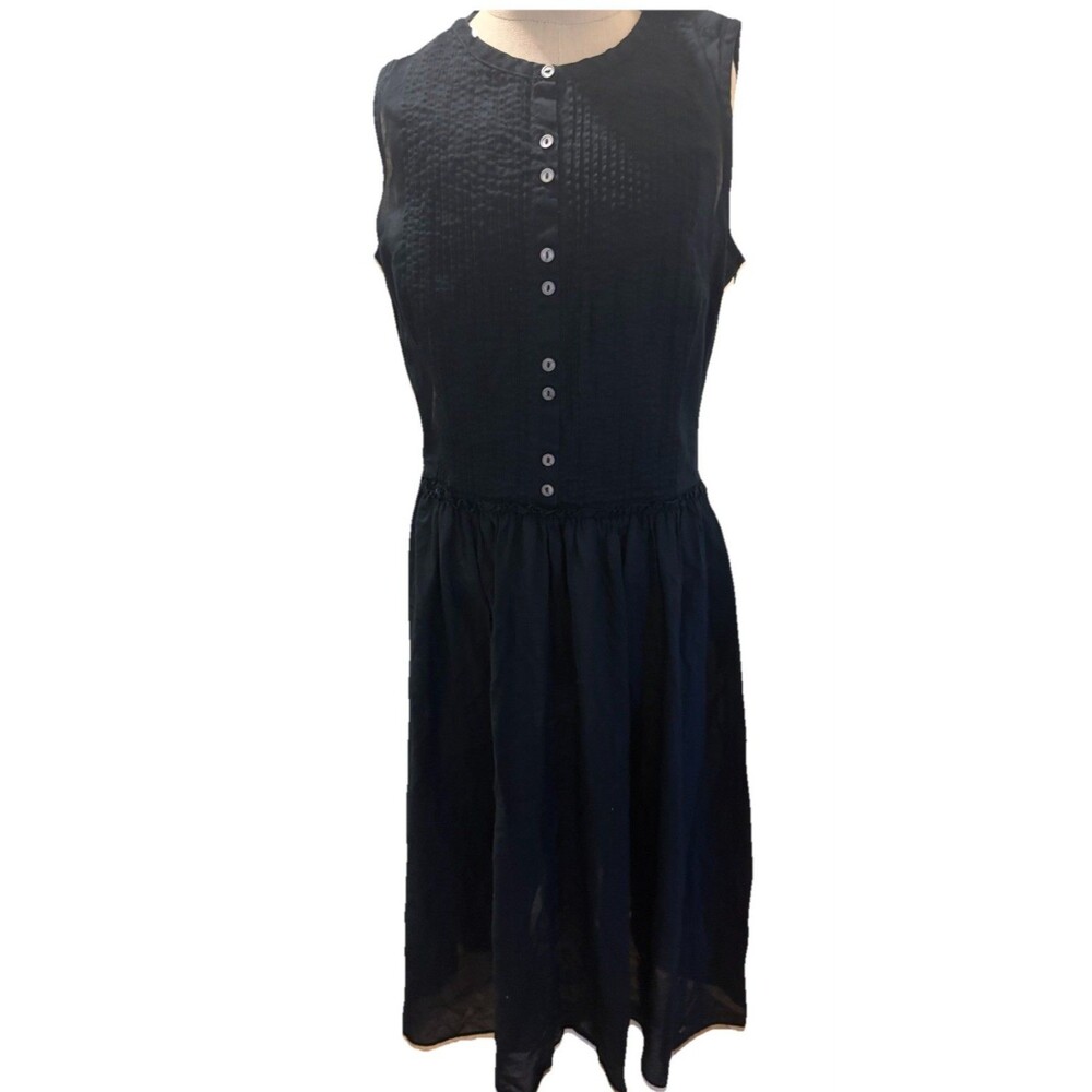 Banana Republic BLACK Sheer Chiffon Buttoned MIDI Shirt Dress Sz Zero Sleeveless